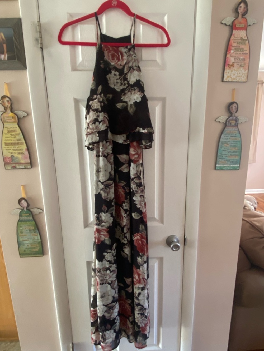 Floral Black Maxi Dress with Ruffle Bodice